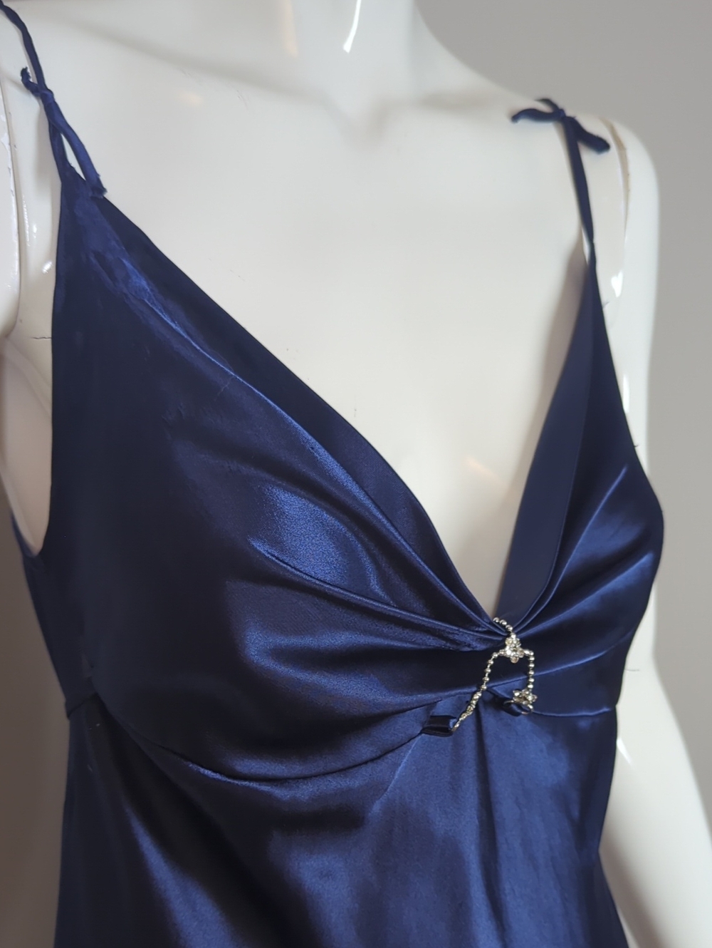 La Senza Slip Dress Navy Satin Cowl Neck Jewels Size Small Maxi - Picture 8 of 11